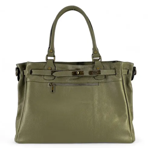 grand sac shopping tendance femme vert kaki en cuir italien grainé