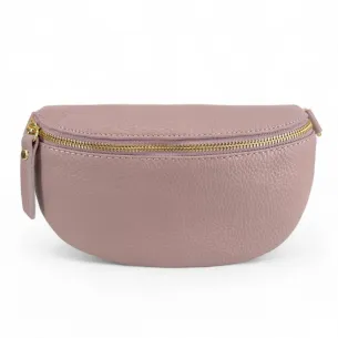 sac banane pour femme en cuir grainé italien lilas avec bandoulière amovible