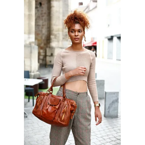 Sacs Femme Sac a main en cuir vintage MISS MY Cognac fonce