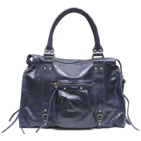 grand sac femme en cuir tendance pur de vachette italien bleu marine