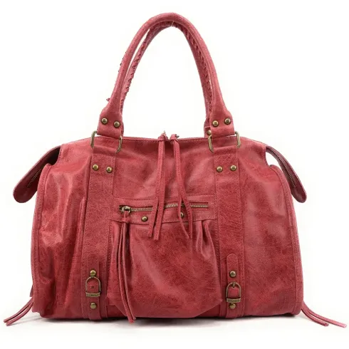 sac à main tendance pour femme en cuir rouge pur de vachette italien