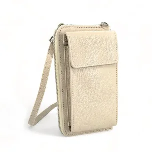 Pochette mode femme en cuir irisé porté bandoulière et main beige mini sac très tendance