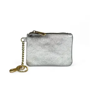 porte-monnaie tendance femme en cuir gris métallisé avec porté clés