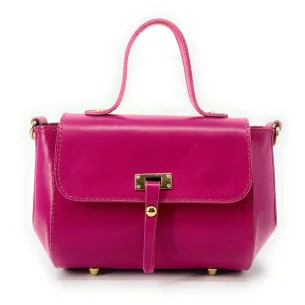 Sac trotteur en cuir lisse pour femme pur vachette fabriqué en Italie fuchsia