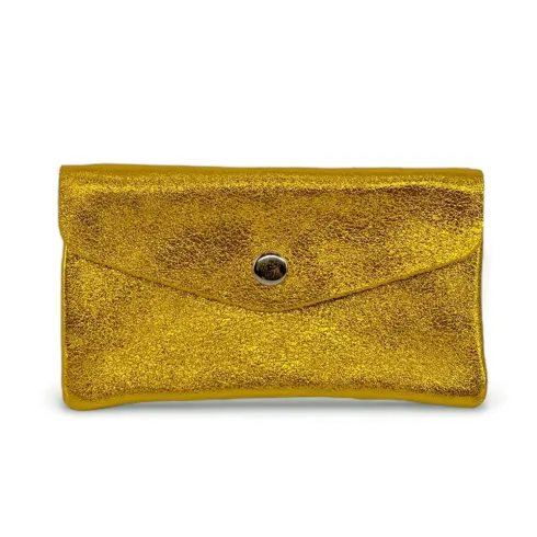 Pochette porte-monnaie cuir brillant superbe pur de vachette pour femme fabriqué en Italie vert sapin