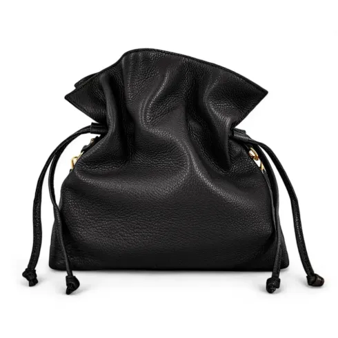 sac bourse noir en cuir grainé italien haut de gamme pour femme mode