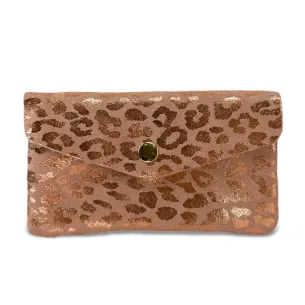 pochette porte-monnaie en cuir daim nubuck pur de vachette à motif or rose