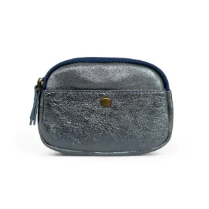 porte-monnaie pochette femme mode en cuir italien bleu celeste métallisé