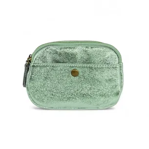 pochette porte-monnaie en cuir métallisé menthe givrée pour femme