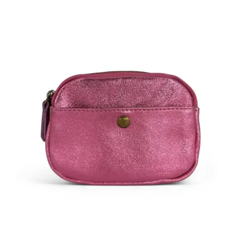 trousse porte-monnaie pour femme en cuir rose néon pur vachette italien irisé