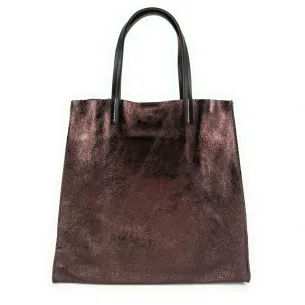 sac cabas irisé en cuir marron chocolat pur vachette italien pour femme