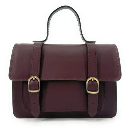 sac cartable rouge bordeaux pour femme en cuir pur de vachette lisse