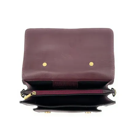 sac bandoulière type cartable porté main en cuir rouge bordeaux pour femme mode