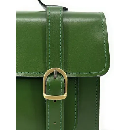 sac cartable femme vert en cuir pur de vachette italien lisse