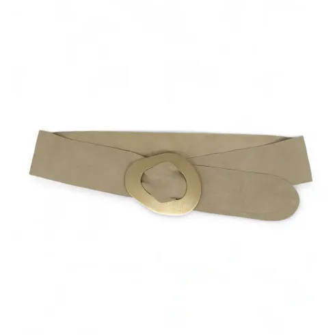 Ceinture femme tendance en cuir nubuck italien porté à la taille taupe