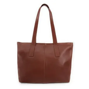 grand sac à main en cuir lisse marron fabriqué en Italie pour femme