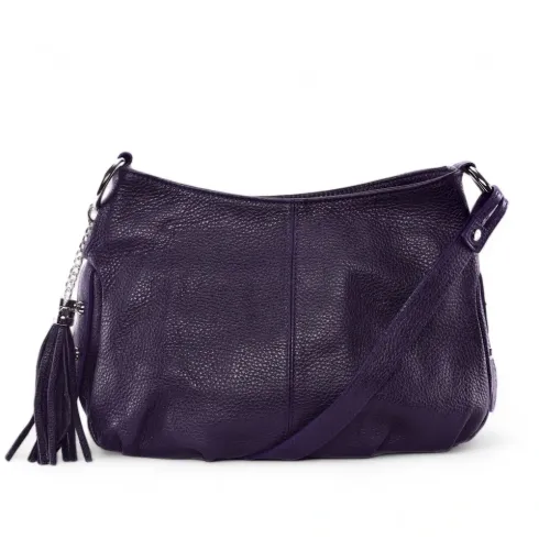 Sac à main tendance femme en cuir grainé italien porté épaule et bandoulière noir