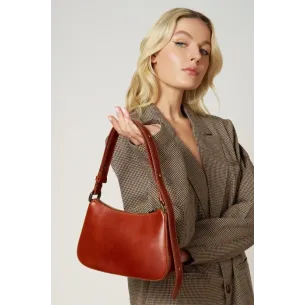 sac à main baguette cognac pour femme en cuir italien pur de vachette lisse