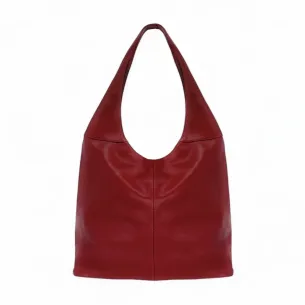 grand sac à main type hobo femme en cuir lisse rouge foncé fabriqué en Italie