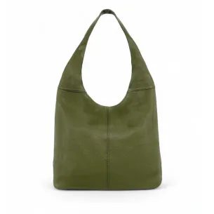 grand sac à main de forme hobo tendance pour femme vert kaki en cuir italien grainé