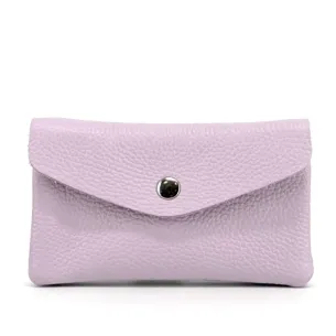 portemonnaie pochette porte-carte femme en cuir grainé haut de gamme mauve