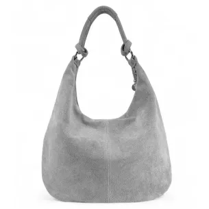 sac de forme hobo élégant gris clair en cuir italien nubuck pour femme