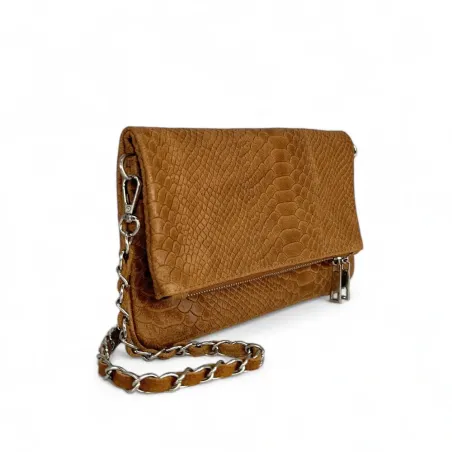 pochette en cuir à motifs python marron camel pour femme