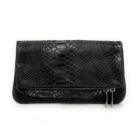 pochette noire pour femme en cuir à motifs python