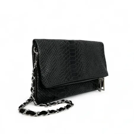 sac pochette à bandoulière en cuir italien à motifs python noir