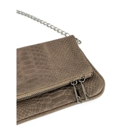 sac à main forme pochette femme avec bandoulière taupe en cuir à motifs