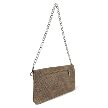 sacs pochette en cuir embossé python taupe très élégant