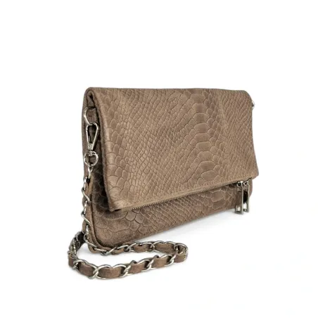 sac taupe à motifs pour femme porté main avec bandoulière en cuir