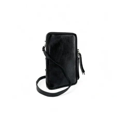 Micro sac pour femme porte-monnaie en cuir métallisé pur vachette italien noir