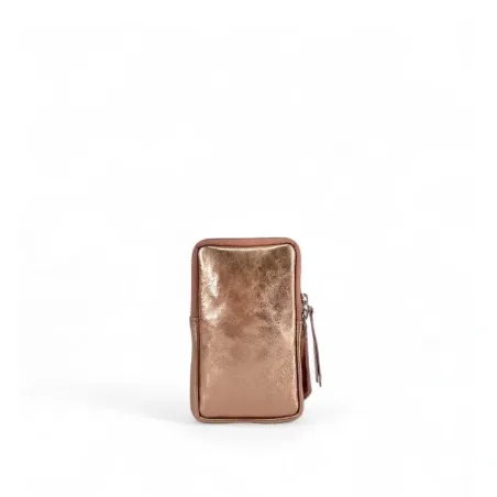 Sac pochette pour femme en cuir nubuck irisé porté tour du cou avec bandoulière amovible