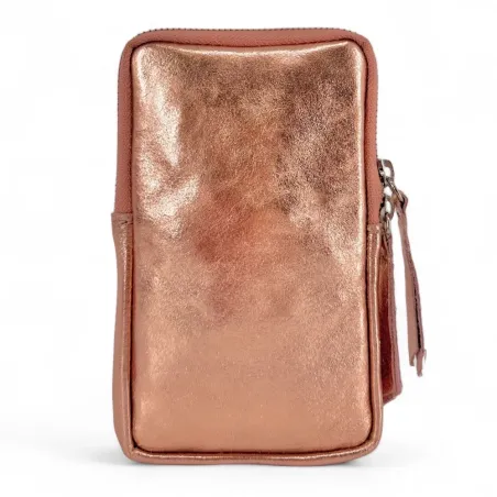 Pochette porte-monnaie tendance femme en daim rose gold porté bandoulière