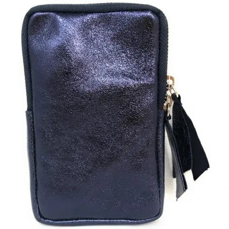 Sac femme tendance en cuir porté bandoulière bleu argenté sac pochette