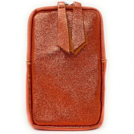 Sac pochette tendance femme en cuir nubuck porté bandoulière orange irisé