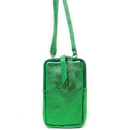 Sac femme tendance en cuir porté bandoulière vert anglais irisé sac pochette