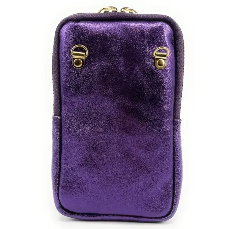 Sac mode femme en cuir nubuck porté tour du cou avec bandoulière réglable violet irisé