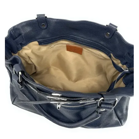 sac à main cabas bleu foncé en cuir grainé femme fabriqué en Italie