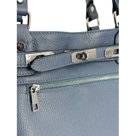 sac à main cabas en cuir grainé bleu glacier femme