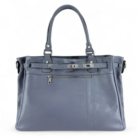 sac en cuir italien pur vachette grainé pour femme bleu glacier