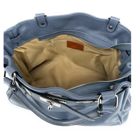 sac de bureau bleu glacier pour femme en cuir grainé pur vachette