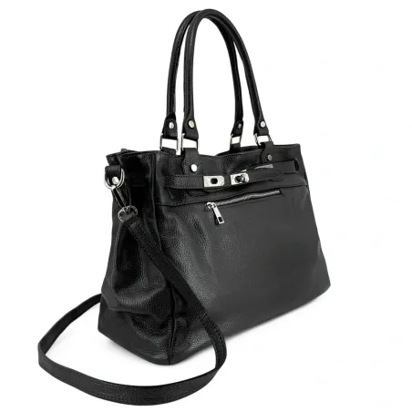 sac cabas noir en cuir grainé femme fabriqué en Italie