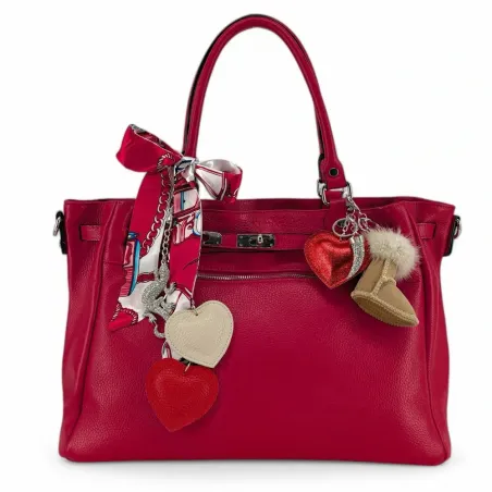 sac de bureau femme en cuir grainé rouge italien pur vachette