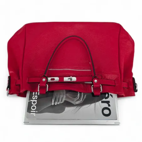 sac en cuir rouge vif pur vachette grainé pour femme mode