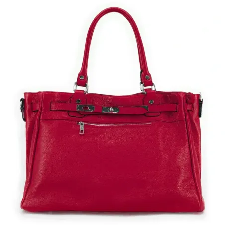 sac de cours rouge vif en cuir grainé pour femme