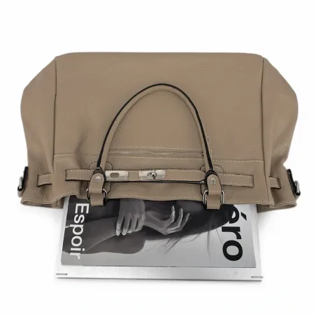 sac ladylike pour femme en cuir grainé taupe avec bandoulière