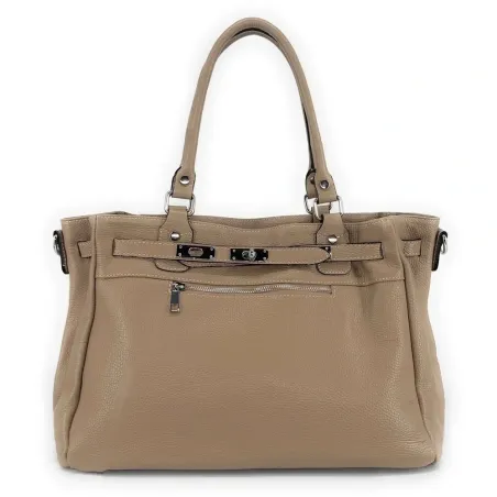 sac à main cabas en cuir grainé taupe moyen pour femme