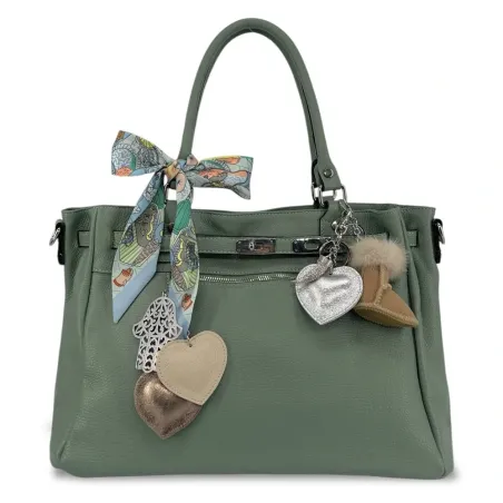 sac femme vert d'eau en cuir italien grainé pur de vachette